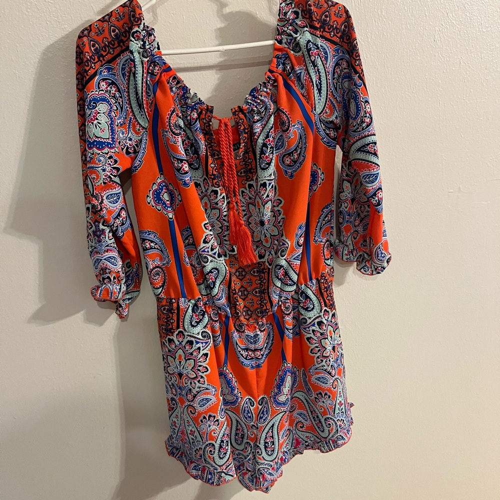 VENUS Orange and Blue Paisley Romper